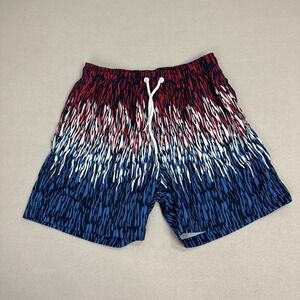 Men Swim Trunks Shorts Sz M Red White Blue Shorts Lined Elastic Waist Drawstring